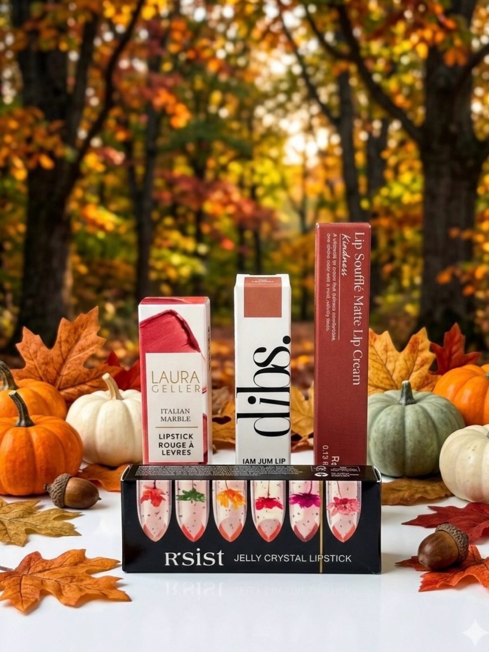 4pc Lip Bundle: Rare Beauty Soufflé, DIBS Jam Jam, Laura Geller & Rsist Jelly